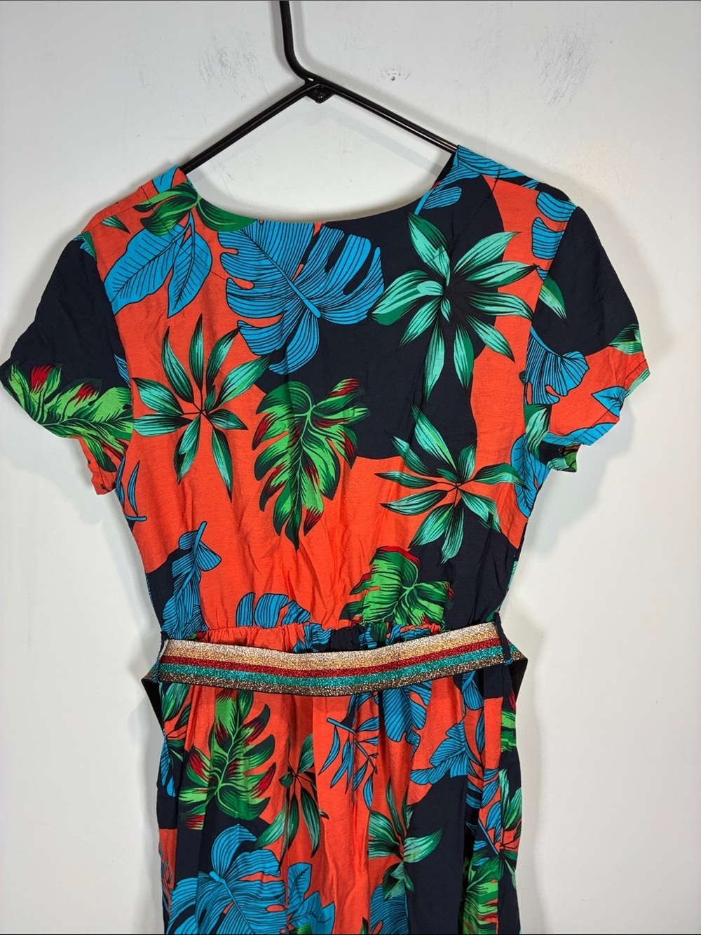 Hippocampe Made in France Tropical Maxi Dress EU 42 Belted Leaf Print - Picture 7 of 11